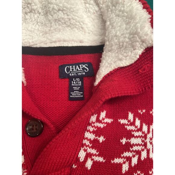 Vintage Ralph Lauren Hand Knit Button Neck Sweater Red Nordic Snowflake - Picture 2 of 5